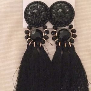 Black Statement Tassel Earrings - Touch of Gold